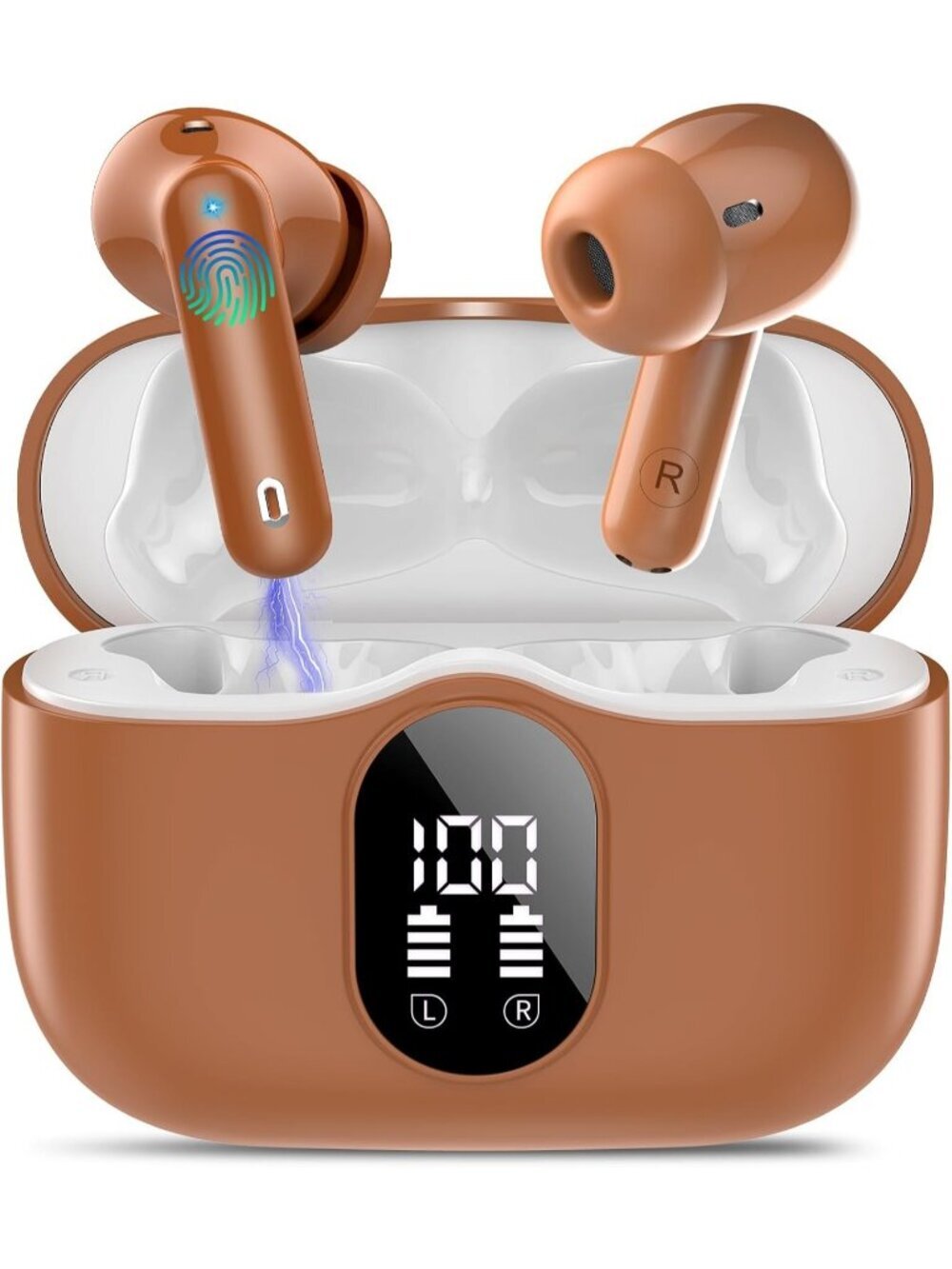 Wireless Brown Bass Stereo Noise Cancelling 36H Playtime Bluetooth 5.3 Earbud